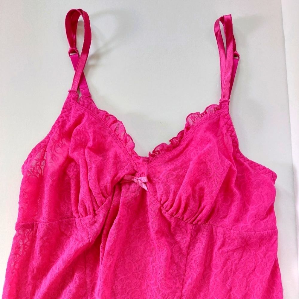 Dark Pink Lace Babydoll Negligee‎ size 14/16 Cacique Boudoir Nightgown Lingerie